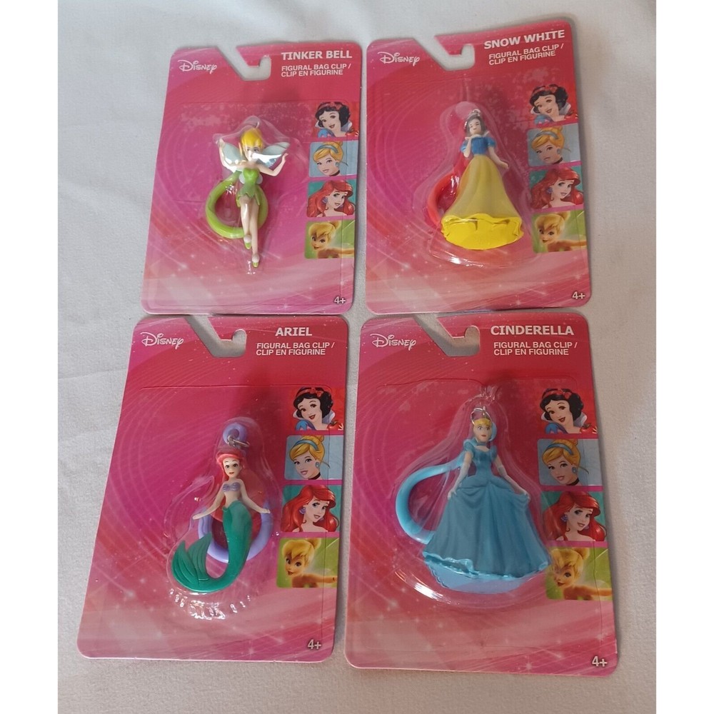 Disney Princess 4 Figural Bag Clips Snow White Cinderella Ariel Tinkerbell